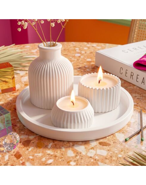 5 velas Ers1271 blancas, 18 x 18 cm, 8,5 x 7 cm, 9 x 9 cm, 3 x 6 cm