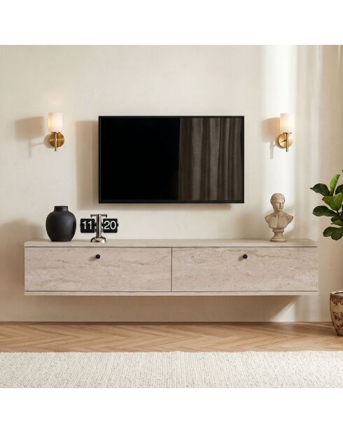 Meuble TV Ligne 140 travertin - 140×25×25 cm