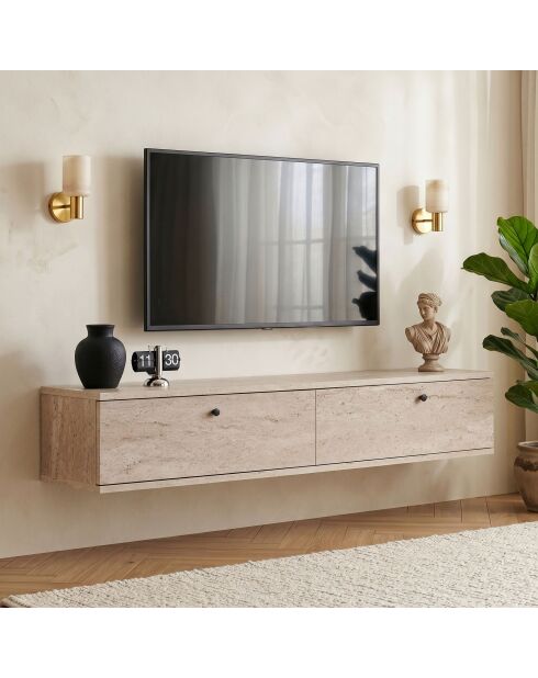 Meuble TV Ligne 140 travertin - 140×25×25 cm