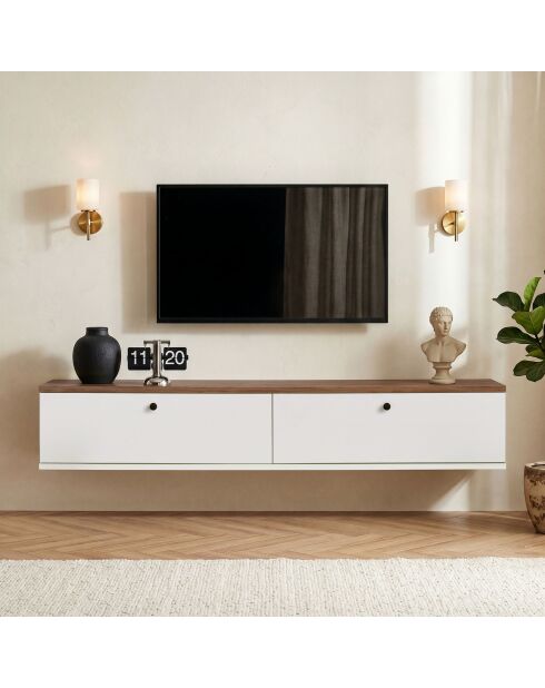 Meuble TV Ligne 140 pin de l'atlantique blanc - 140×25×25 cm