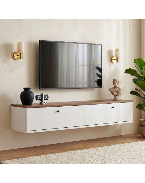 Meuble TV Ligne 140 pin de l'atlantique blanc - 140×25×25 cm