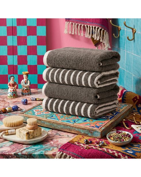 4 pièces de serviettes pour les mains Stripe Melange anthracite - 50x90 cm