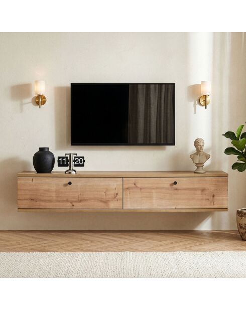 Meuble TV Ligne 140 chêne saphir - 140×25×25 cm