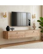 Meuble TV Ligne 140 chêne saphir - 140×25×25 cm