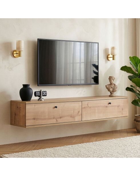 Meuble TV Ligne 140 chêne saphir - 140×25×25 cm