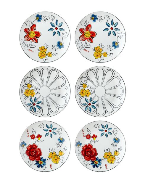 6 pièces d'assiettes à dessert Dnr0053 multicolores - 20x20x2 cm