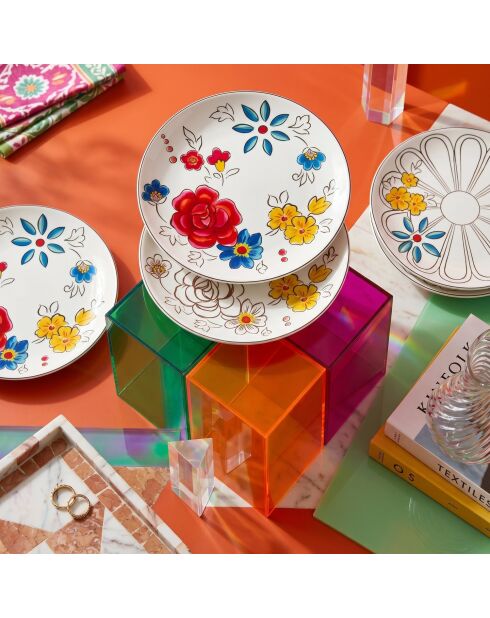 6 pièces d'assiettes à dessert Dnr0053 multicolores - 20x20x2 cm