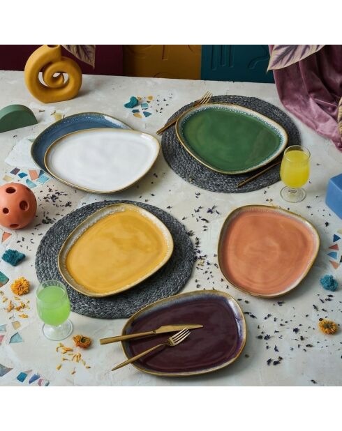 6 pièces d'assiettes de service 666Hac2135 multicolores - D. 30 cm