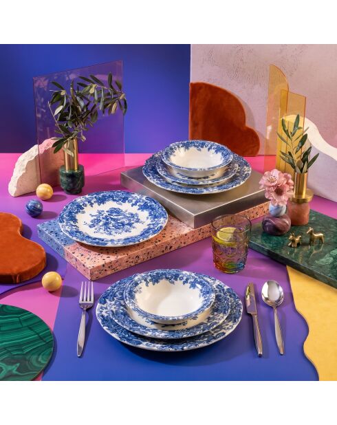 24 pièces Service de table Emerala Blue Fulya blanc/bleu