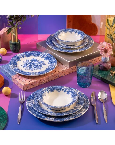 24 pièces Service de table Emerala Blue Fulya blanc/bleu
