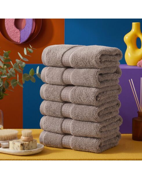 6 pièces de serviettes de toilette Carefree bruns - 33x33 cm