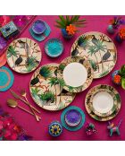 24 pièces Service de table Toucan multicolores - 25x25x2,5 cm/21x21x3,5 cm /14x14x4,5 cm