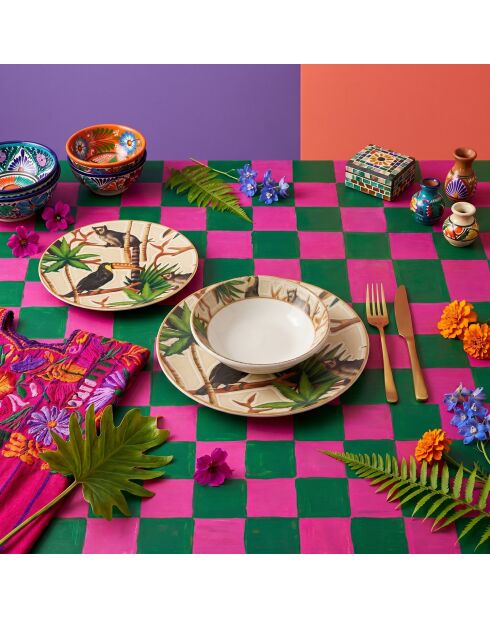 24 pièces Service de table Toucan multicolores - 25x25x2,5 cm/21x21x3,5 cm /14x14x4,5 cm