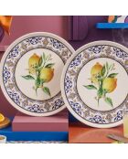 6 pièces d'assiettes de service Lemon Garden jaune/bleu/blanc/vert - 25,5x25,5x2,5 cm