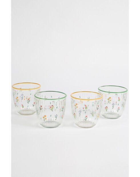 4 pièces de verres Botanique 290 jaune/vert - 8,6x8,6x8,5 cm