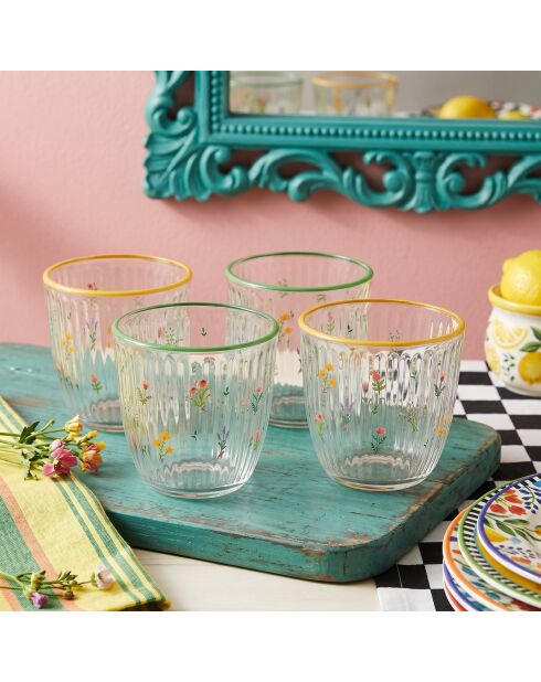 4 pièces de verres Botanique 290 jaune/vert - 8,6x8,6x8,5 cm