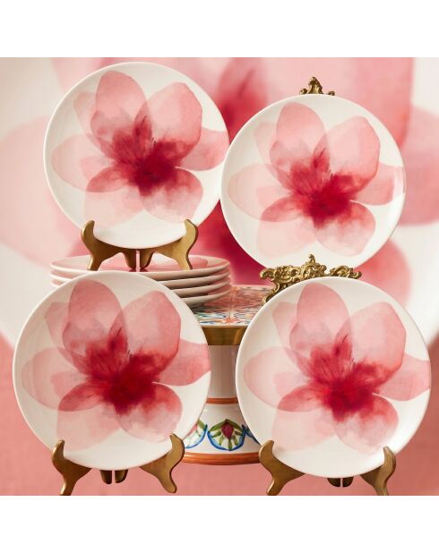 4 pièces d'assiettes à dessert Fleur Pink multicolores - 22x22 cm