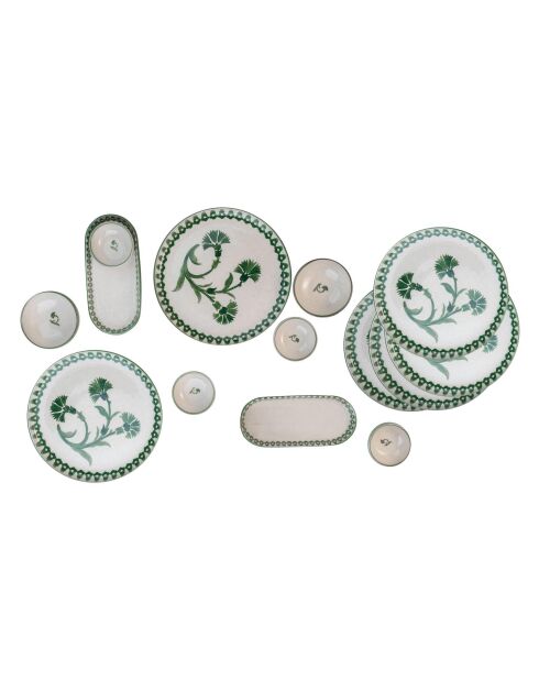 14 pièces petit-déjeuner 666Hac2226 crème/vert