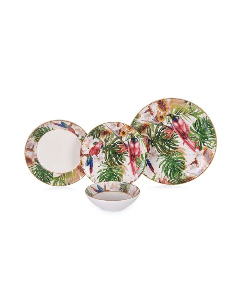 24 pièces Service de table Mash multicolores - 25x25x2,5 cm/21x21x3,5 cm /14x14x4,5 cm
