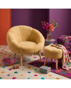 2 pièces fauteuil à oreilles et pouf Lida brunes - 75 x100x42 cm/ D.45cm