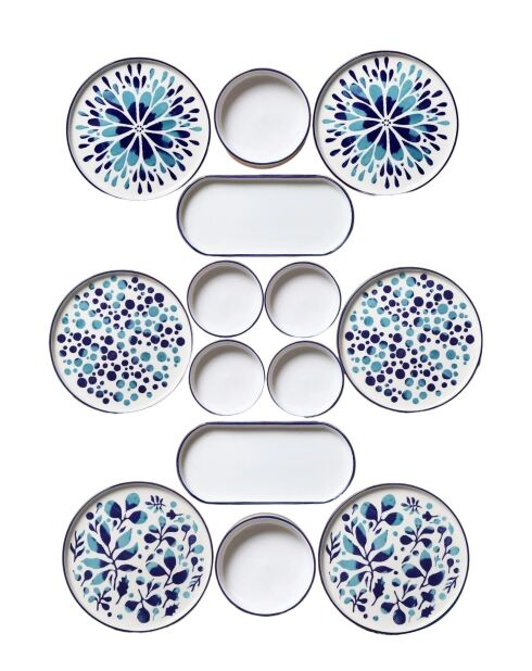 14 pièces petit-déjeuner K-14 Blueetnic-Kahvaltı bleu/blanc - 19x19 cm/25x11x3,5 cm