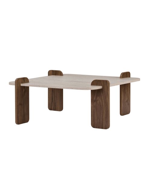 Salontafel in travertin notenhout Marais - 117×117×35 cm