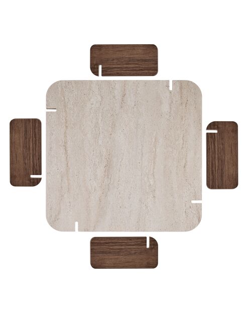 Salontafel in travertin notenhout Marais - 117×117×35 cm