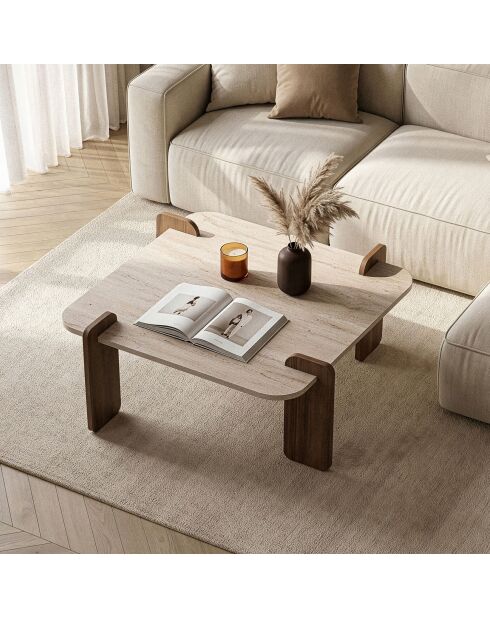 Salontafel in travertin notenhout Marais - 117×117×35 cm