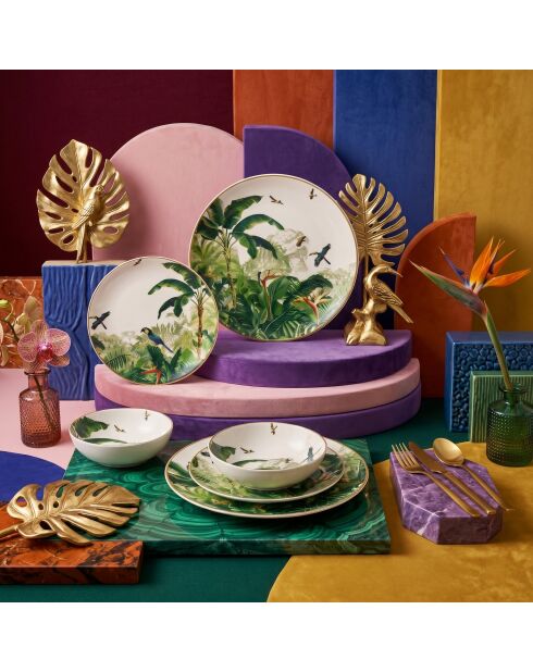 24 pièces Service de table Polly multicolores - 25x25x2,5 cm/21x21x3,5 cm /14x14x4,5 cm