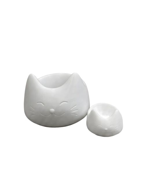 2 Stück weiße Cat 2-Dekoobjekte - 11x13x8 cm/5x6x3,5 cm