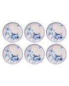 6 pièces d'assiettes de service Blue Bird bleu/blanc - 25,5x25,5x2,5 cm