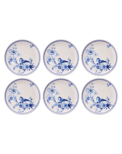 6 pièces d'assiettes de service Blue Bird bleu/blanc - 25,5x25,5x2,5 cm