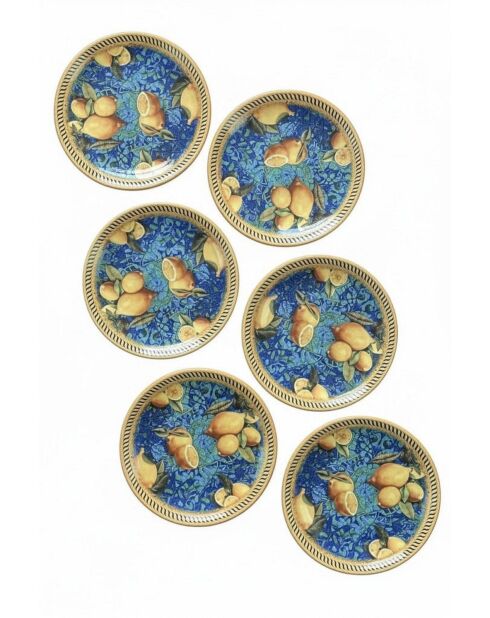 6 pièces d'assiettes à dessert Lemon 6 multicolore - 20x20x2 cm