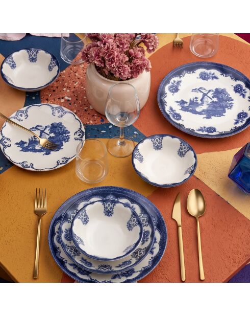 24 pièces Service de table Bluecourt blanc/bleu