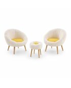3-teiliger Ohrensessel und Hocker Lida Wellsoft weiß/gelb - 75x100x42cm