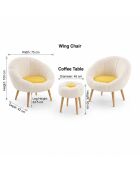 3-teiliger Ohrensessel und Hocker Lida Wellsoft weiß/gelb - 75x100x42cm
