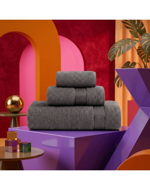 3 pièces de serviettes Ezgi anthracite - 30x50 cm/50x85 cm/70x140 cm
