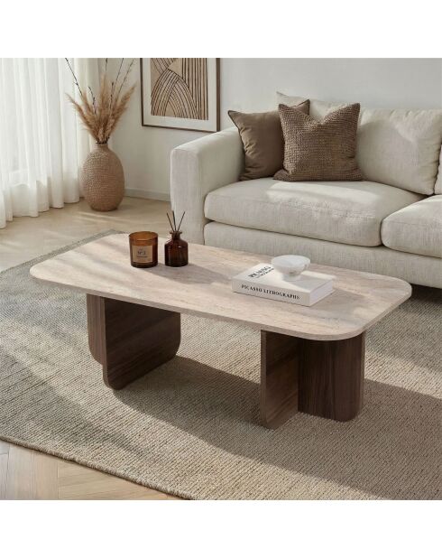 Tavolino Akira in travertino noce veneziano - 120×60×41 cm