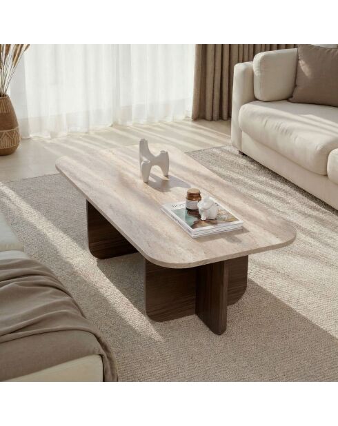 Tavolino Akira in travertino noce veneziano - 120×60×41 cm