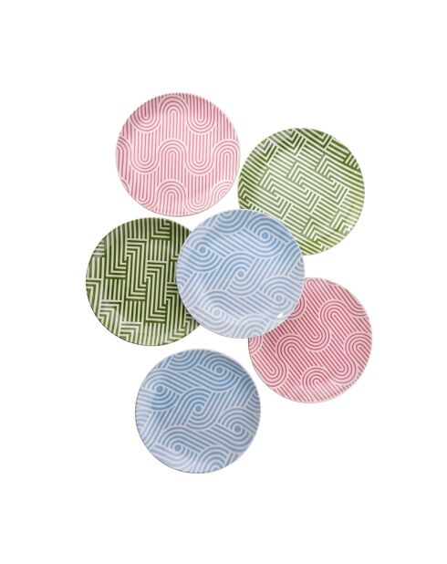 6 pièces d'assiettes à dessert Moderna Waves rose/bleu/vert - 20x20x2 cm