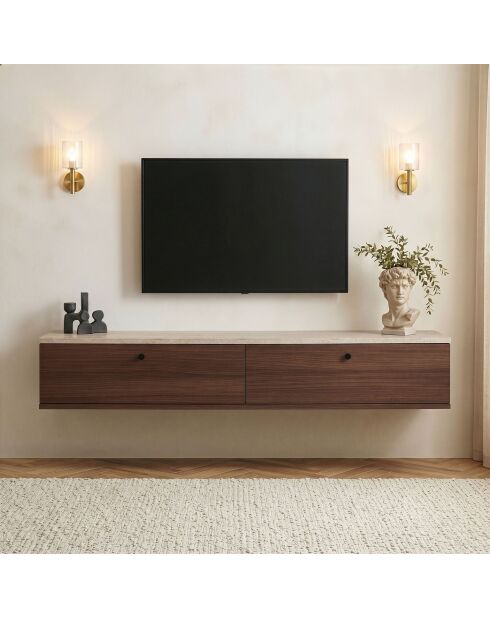 Ligne 160 TV-Ständer aus Nussbaum-Travertin - 160×25×25 cm