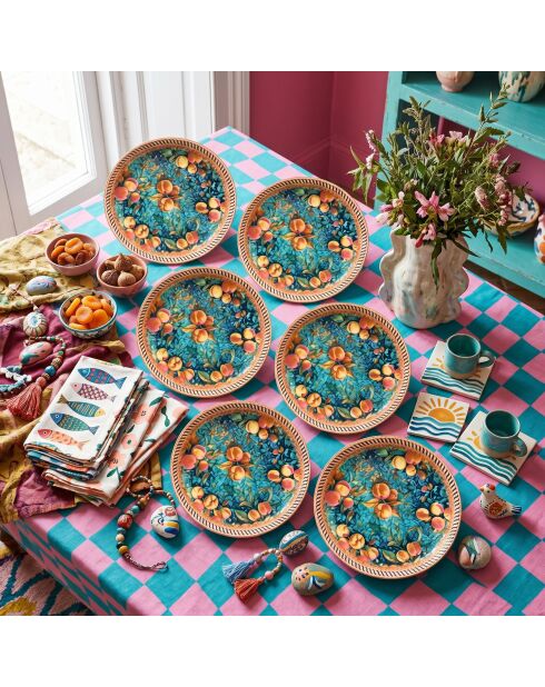 6 pièces d'assiettes à dessert Nectarine 6 multicolore - 20x20x2 cm