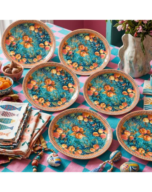6 pièces d'assiettes à dessert Nectarine 6 multicolore - 20x20x2 cm