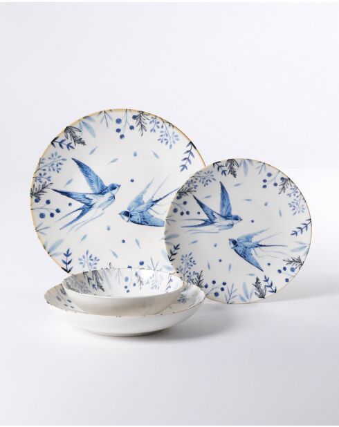 24 pièces Service de table 666Hac2173 blanc/bleu/noir