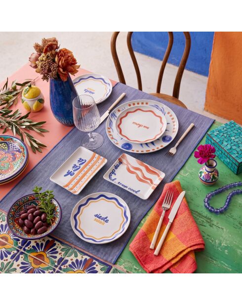 12 pièces Service de table 666Hac2224 bleu/rouge - 18 x 13 cm