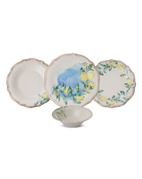 24 pièces Service de table Sunny Grove vert/jaune/brun