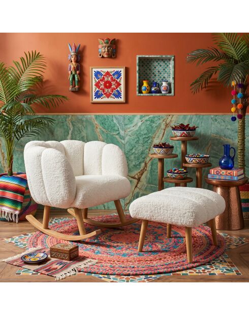 Poltrona e pouf Lotus bianchi in 2 pezzi - 70x94x62cm/45x45cm