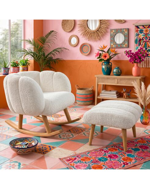Poltrona e pouf Lotus bianchi in 2 pezzi - 70x94x62cm/45x45cm