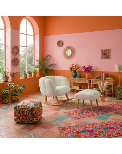 Poltrona e pouf Lotus bianchi in 2 pezzi - 70x94x62cm/45x45cm