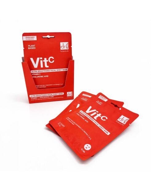 Masque visage ultra-éclaircissant à la vitamine C et à l'acide hyaluronique (paquet de 10)